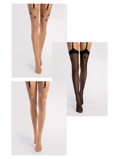 Stockings - Fiore - Farfalle - Schmetterlinge - 20 den - 3 Farben