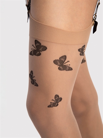 Stockings - Fiore - Farfalle - Schmetterlinge - 20 den - Nude/Schwarz 